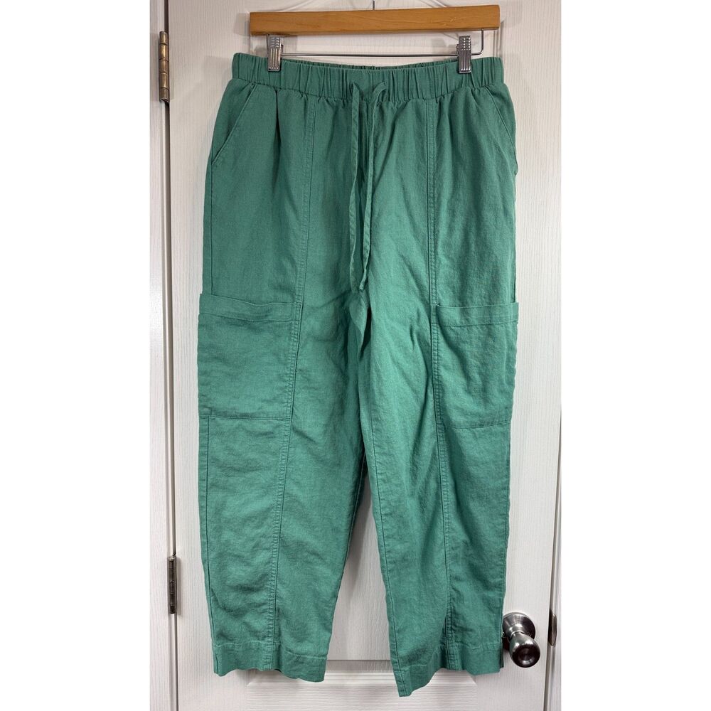 Universal Thread Womens M Green Linen Blend Cargo Pants Drawstring Wide Leg